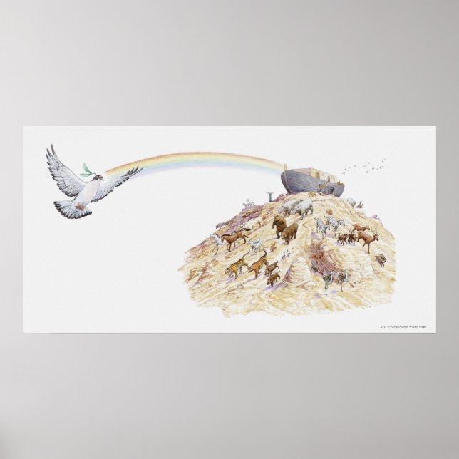 Illustration av Noahs ark med djur som lämnar Poster (Framsidan)