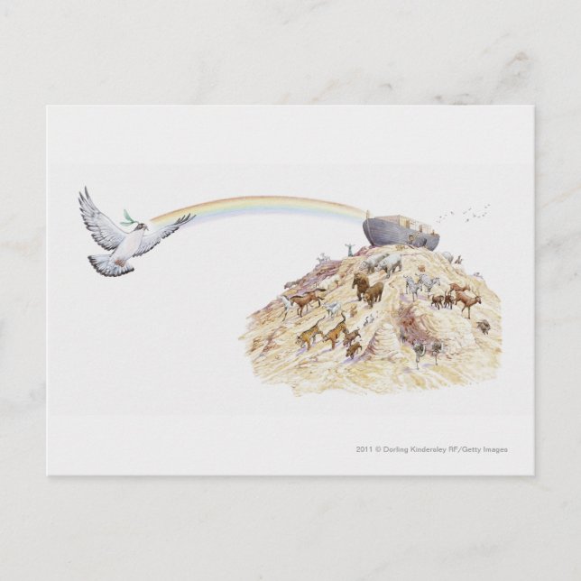 Illustration av Noahs ark med djur som lämnar Vykort (Framsida)