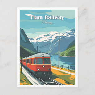 illustration av Norgen Flam Railway Artwork Travel Vykort