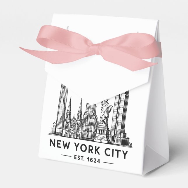 Illustration av NYC:s siluett med frihetsgudinnan Presentaskar (Framsidan Sidan)