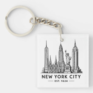 Illustration av NYC:s skyline med frihetsgudinnan