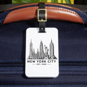 Illustration av NYC:s skyline med frihetsgudinnan Bagagebricka