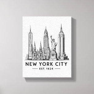 Illustration av NYC:s skyline med frihetsgudinnan Canvastryck