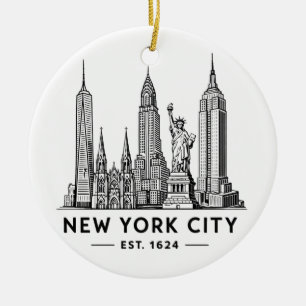 Illustration av NYC:s skyline med frihetsgudinnan Julgransprydnad Keramik