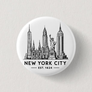 Illustration av NYC:s skyline med frihetsgudinnan Knapp