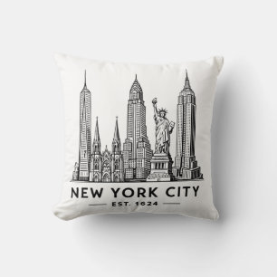 Illustration av NYC:s skyline med frihetsgudinnan Kudde