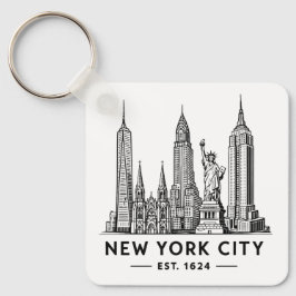 Illustration av NYC:s skyline med frihetsgudinnan Nyckelring