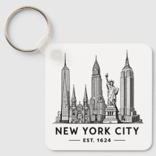 Illustration av NYC:s skyline med frihetsgudinnan Nyckelring