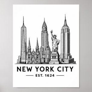 Illustration av NYC:s skyline med frihetsgudinnan Poster