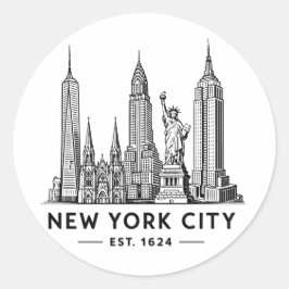 Illustration av NYC:s skyline med frihetsgudinnan Runt Klistermärke
