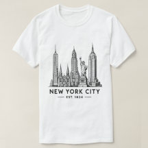 Illustration av NYC:s skyline med frihetsgudinnan