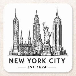 Illustration av NYC:s skyline med frihetsgudinnan Underlägg Papper Kvadrat
