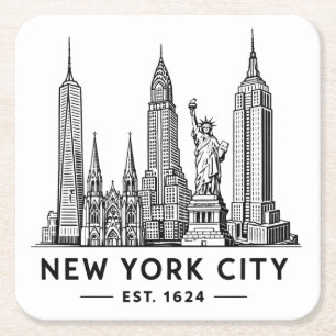 Illustration av NYC:s skyline med frihetsgudinnan Underlägg Papper Kvadrat
