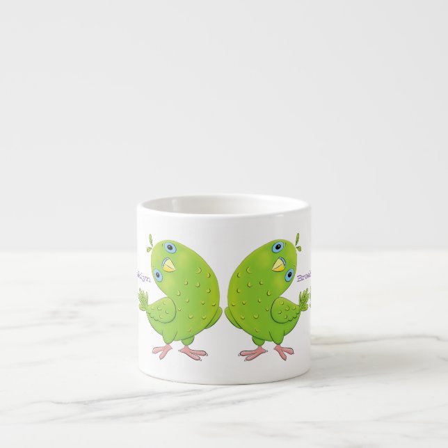 illustration av nyfiken tecknad för  paraketer för espressomugg (Framsidan)