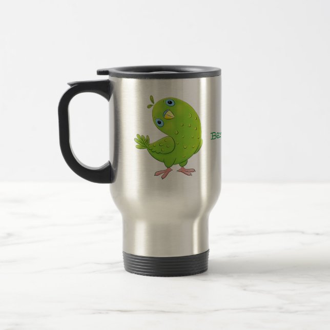 illustration av nyfiken tecknad för  paraketer för resemugg (Vänster)