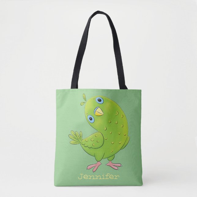 illustration av nyfiken tecknad för  paraketer för tygkasse (Framsida)
