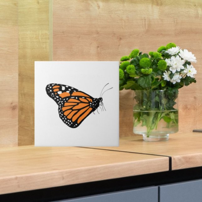 Illustration av Orange och vitt från Monarch Butte Kakelplatta (Let this elegant monarch butterfly grace your kitchen, bathroom or other tiled space!)
