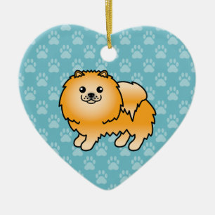 Illustration av orange pälsfärgad pomeranian i tec julgransprydnad keramik