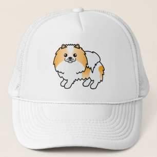 Illustration av orange parti-färgad Pomeranian hun Truckerkeps
