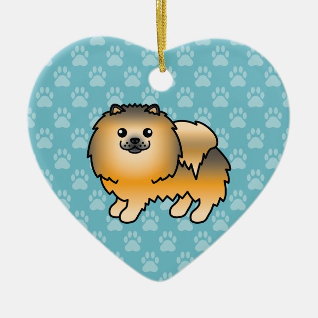 Illustration av orange sable Pomeranian Hund i Tec Julgransprydnad Keramik (Framsidan)