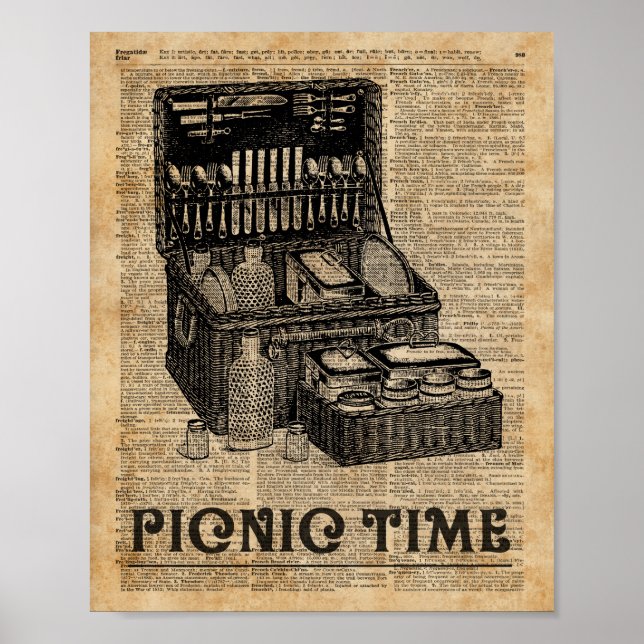 Illustration av ordlista med Picnic Time Vintage Poster (Framsidan)