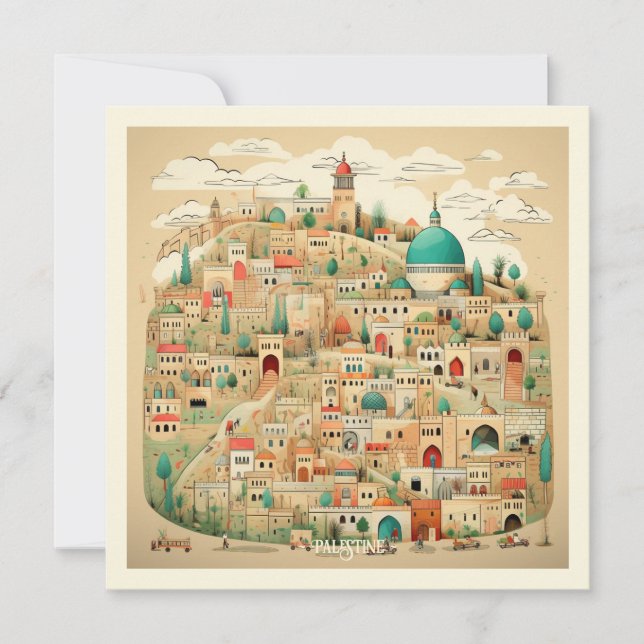 Illustration av Palestina Cityscape Julkort (Framsida)