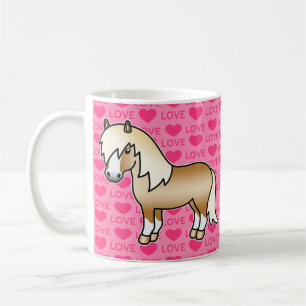 Illustration av Palomino Shetlandponny på rosa hjä Kaffemugg