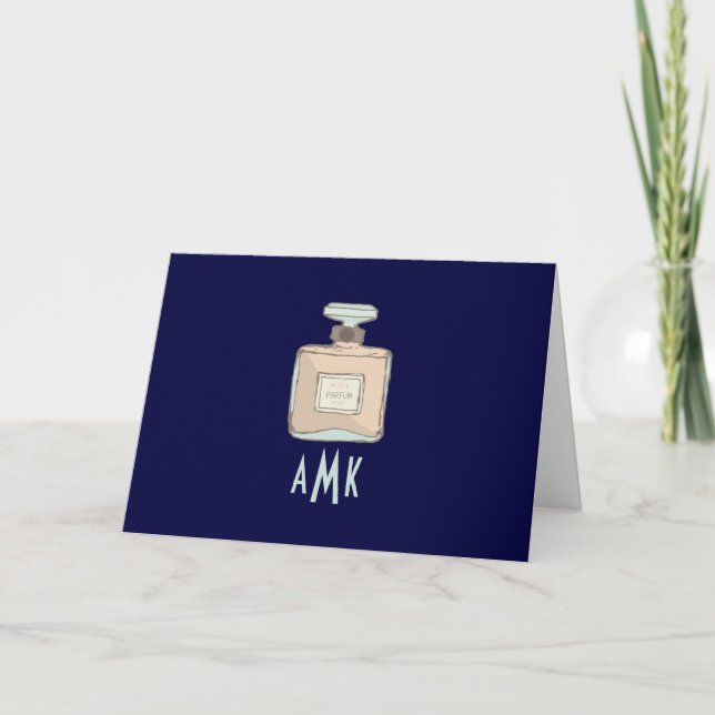 Illustration av parfum Flaska med monogram Initial Tack Kort (Framsida)