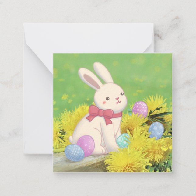 Illustration av påskhare, Påskägg och blommor Anteckningskort (Framsida)