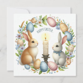 Illustration av påskhare Rosa Blue Candle Julkort