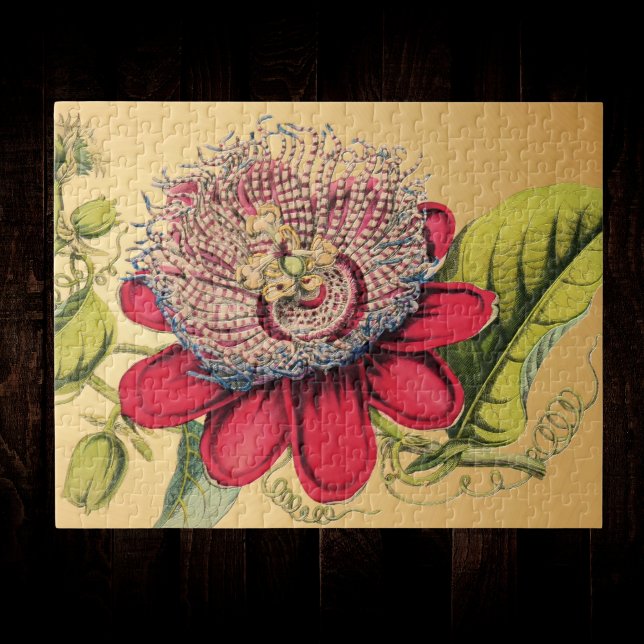 Illustration av Passionblomma Vintage Red Guld Pussel (Skapare uppladdad)
