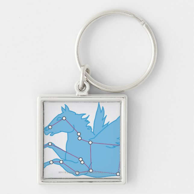 Illustration av Pegasus konstellation Fyrkantig Silverfärgad Nyckelring (Framsidan)