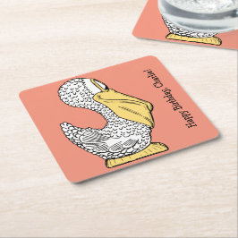 Illustration av pelikan med anpassad text på pappe underlägg papper kvadrat