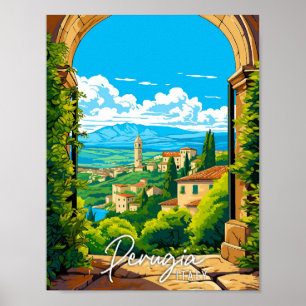 illustration av Perugia Italien vintage resor Poster