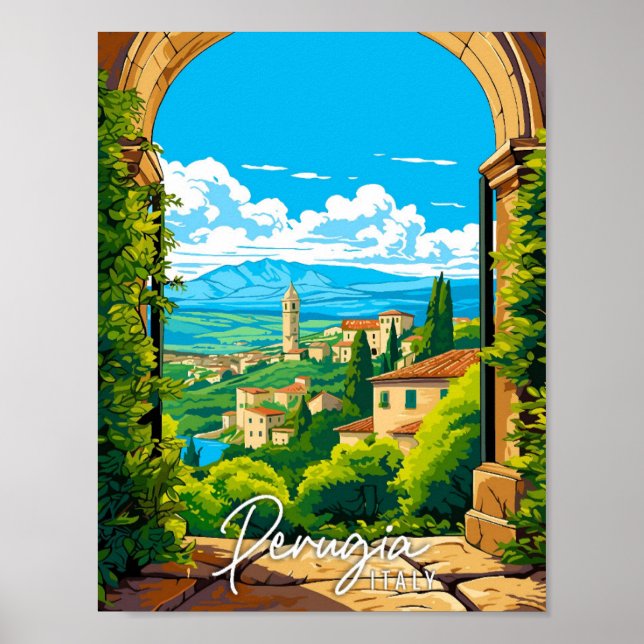 illustration av Perugia Italien vintage resor Poster (Framsidan)