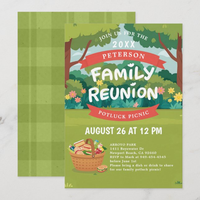 Illustration av Picnic-Roligten Family Reunion Inbjudningar (Fram/baksida)