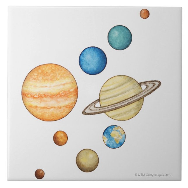 Illustration av planen av det sol- systemet kakelplatta (Framsidan)