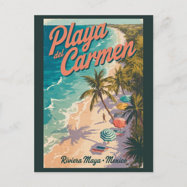 Illustration av Playa del Carmen Beach Researesa k Vykort (Framsida)