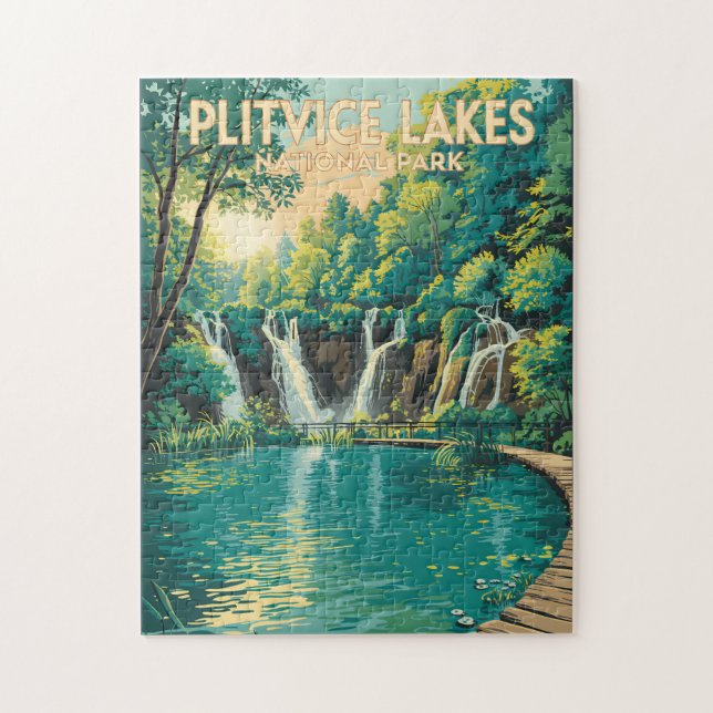 Illustration av Plitvicesjöns nationalpark Resa Pussel (Vertikal)