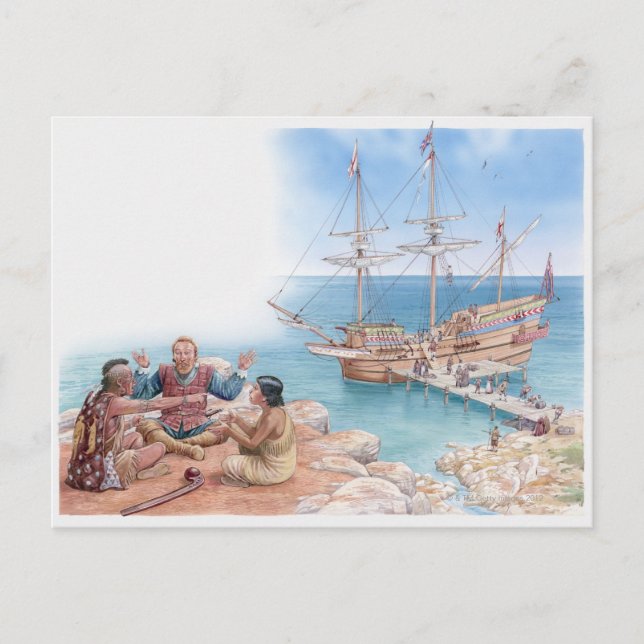 Illustration av Pocahontas och hennes far Vykort (Framsida)