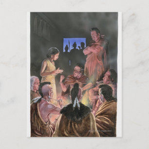 Illustration av Pocahontas som talar med henne Vykort