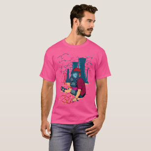 illustration av pojke som bär gasmask, maskerade m t shirt