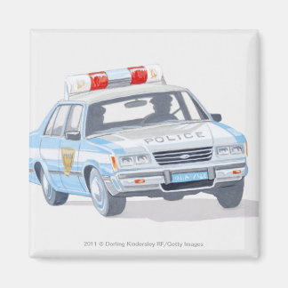 Illustration av polisbil med två poliser magnet