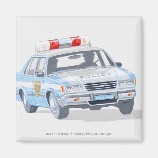 Illustration av polisbil med två poliser magnet (Framsidan)