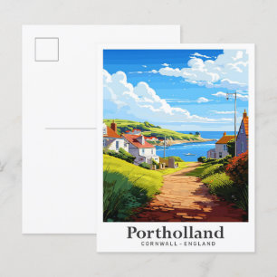 Illustration av Portholland Cornwall Vintage resor Vykort