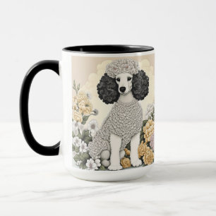 Illustration av Pudel i Whimsical Flowers Mugg
