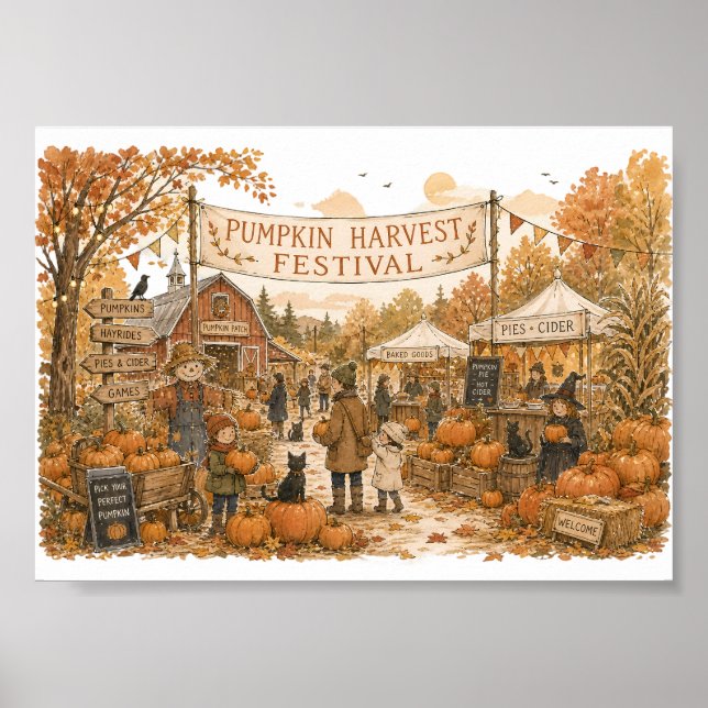 Illustration av Pumpa Skördefest Scen Poster (Framsidan)