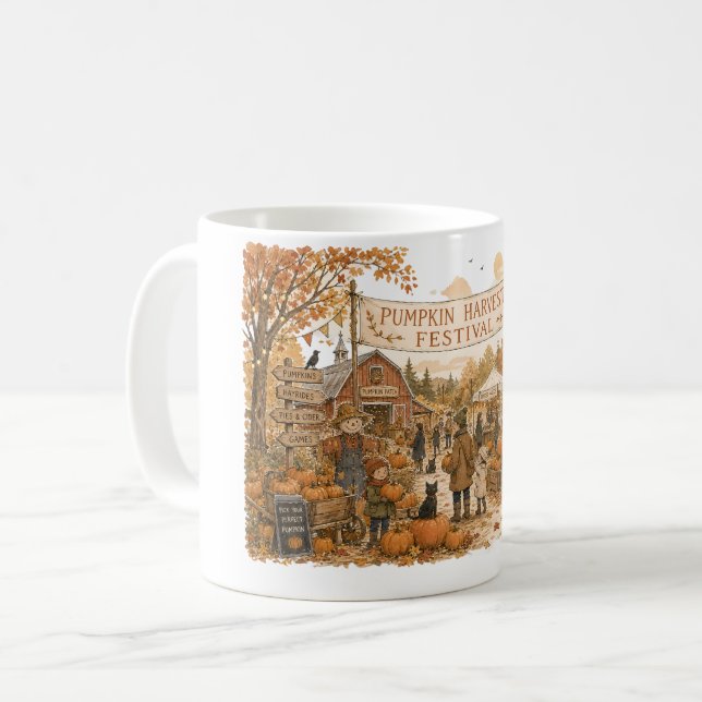 Illustration av Pumpa Skördefestscen Kaffemugg (Framsida vänster)