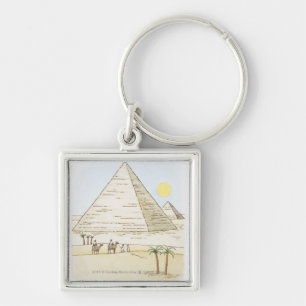 Illustration av pyramider och manar med kamel fyrkantig silverfärgad nyckelring