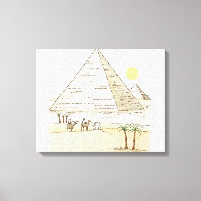 Illustration av pyramider och manar med kameler canvastryck (Framsida)